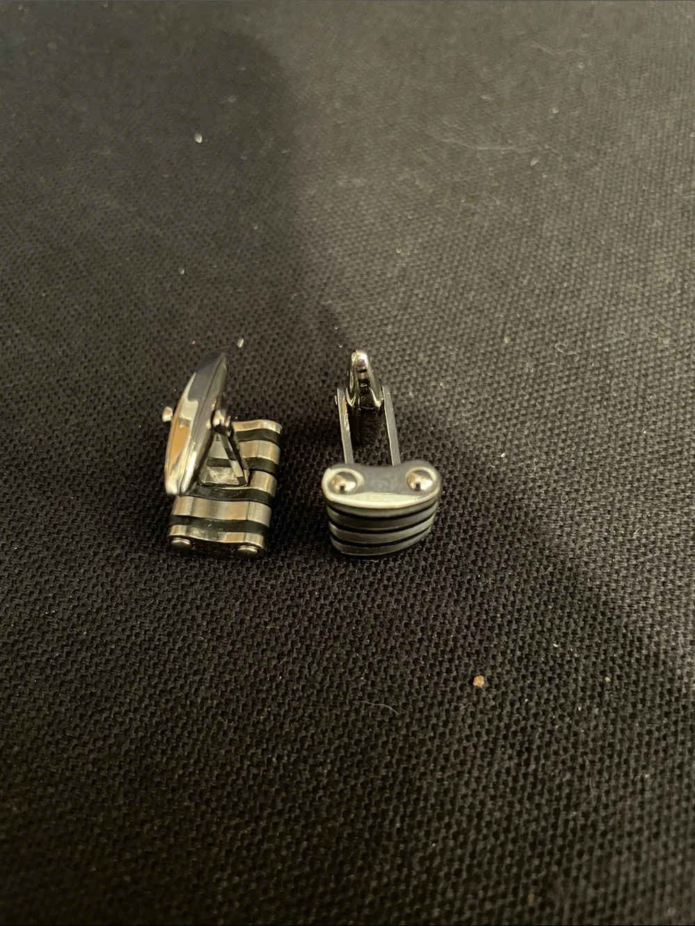 Men's Black and Gunmetal Stripe Cufflinks